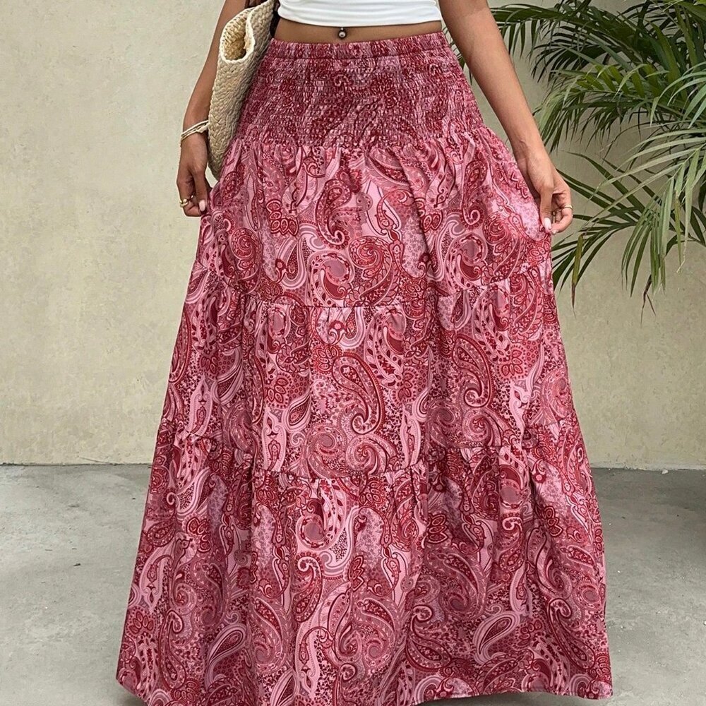 Boho Women's Casual Paisley Printed A-Line Long Maxi Skirt